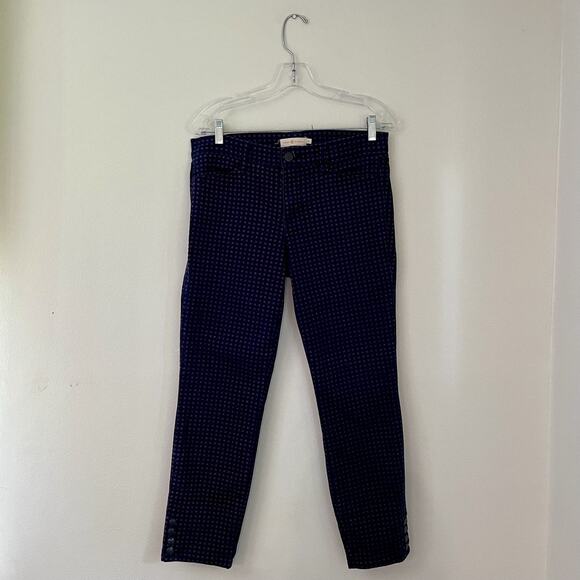 Tory Burch Emmy Ankle Skinny Pants jeans Navy blue Daisy Dots size 30 preppy - Picture 2 of 7